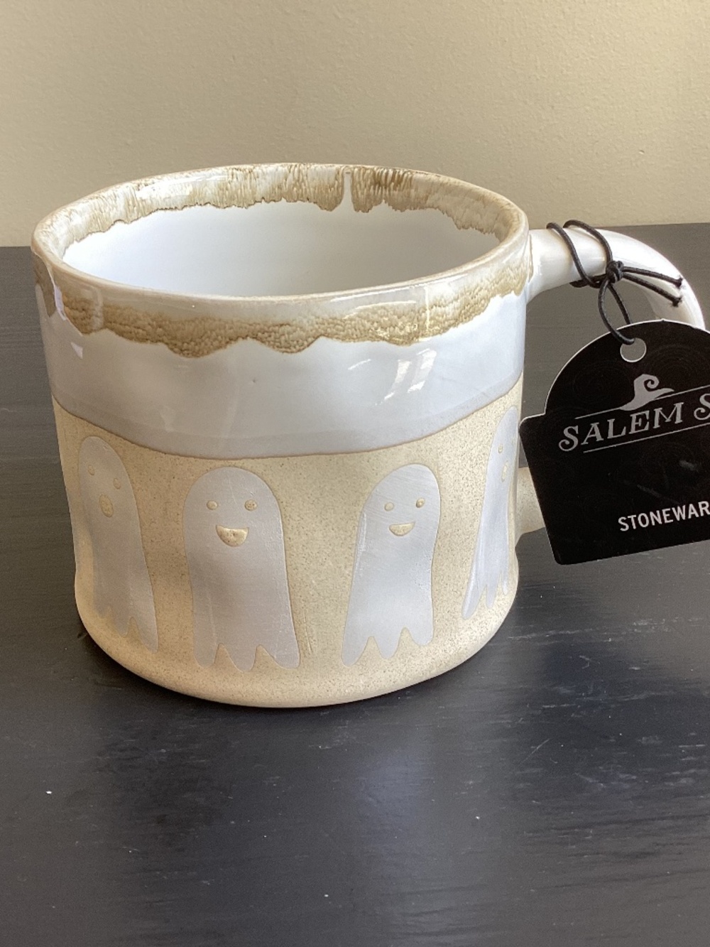 NWT Salem St. Stoneware Halloween Ghosts Coffee Mugs Beige and Brown NEW
